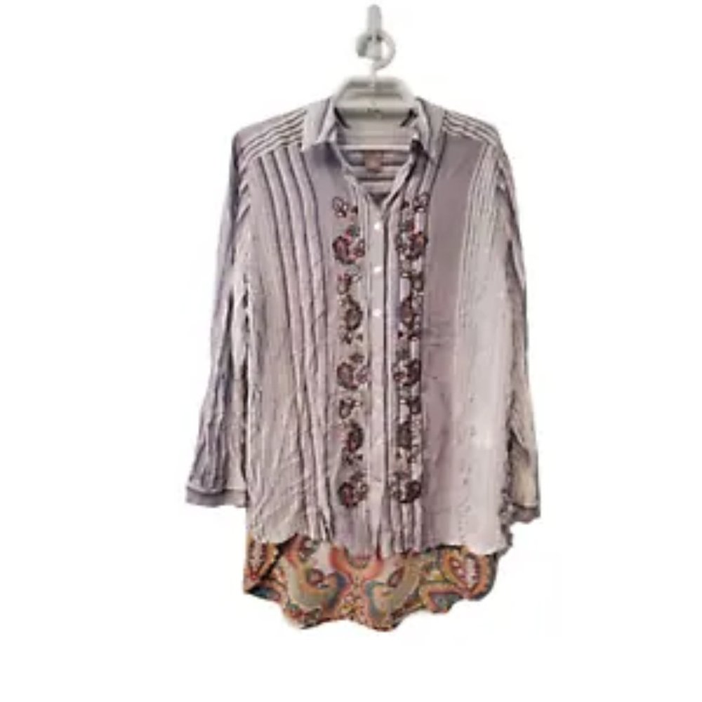 Chicos nwt top womens size 3P 16 18 petite blue white medallion tunic